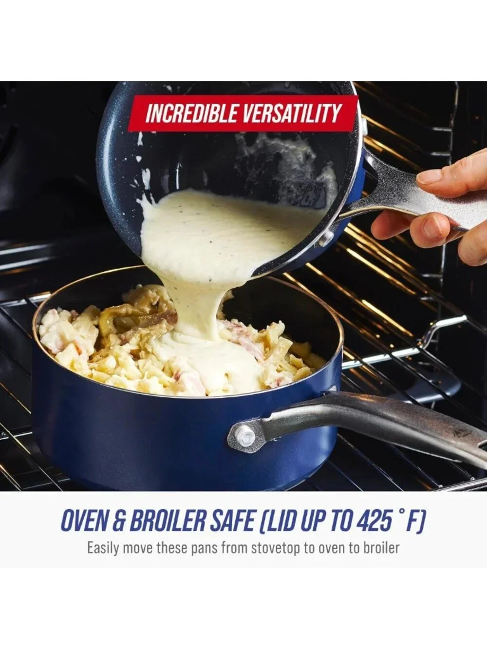 Blue Nonstick 2QT Saucepan with Lid, PFAS-Free Ceramic, Oven & Dishwasher Safe